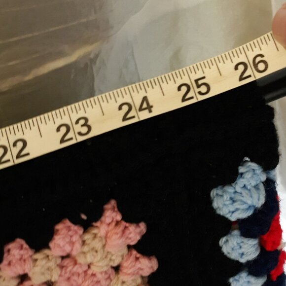 Colorful Hand-Crocheted Granny Square Blanket Multicolored Squares on Black Back - Picture 7 of 8